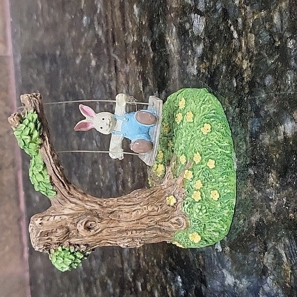 VINTAGE Easter Village Boy Bunny on Swing Miniature - Picture 1 of 5